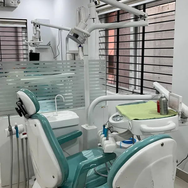 Close-up of dental chair and treatment equipment